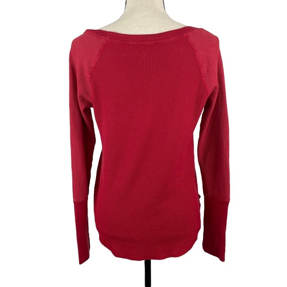 SPLENDID RED SCOOP NECK WAFFLE KNIT THERMAL TEE RAGLAN TOP SMALL - Picture 7 of 9